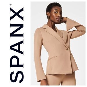 Spanx Women's Tan tailored asymmetrical blazer in toffee Size XL